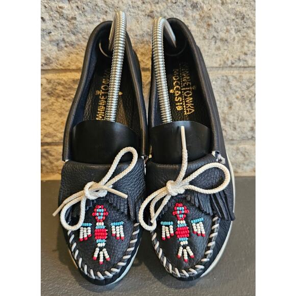 Minnetonka Thunderbird II Leather Moccasins Hand-Beaded Fringe Women Sz 8.5 - Picture 4 of 6